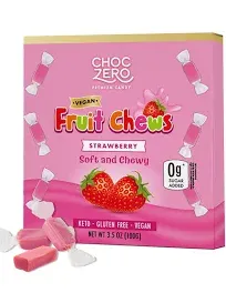 ChocZero Sugar Free Strawberry Fruit Chews, All Natural Ingredients, Vegan, Keto Friendly, Soft and Chewy Candy, 3.5 Ounce Box (Pack of 1)