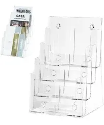 SEHERTIWY 4-Tier Acrylic Brochure Holder，8.5x11 & 4 x9 Inches Universal Flyer Holer,Clera Magazine Stand with Removable Divider for Office Paper Filing