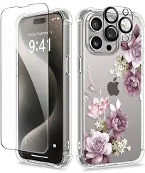 GVIEWIN for Samsung Galaxy S24 Ultra Case with Screen Protector+Camera Protector, [MIL-Grade Drop Protection]Floral Clear Slim Shockproof Phone Cover for Women, Flower Designer(Cherry Blossoms/Purple)