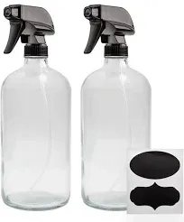 Cornucopia 32oz Glass Spray Bottles (2-Pack); Quart Bottles w/ 3-Setting Adjustable Trigger Sprayers