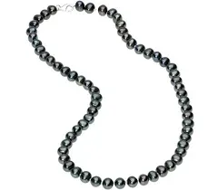 Sterling Silver Black Pearl Necklace with Lobster Claw Closure for Women - 18&#034;