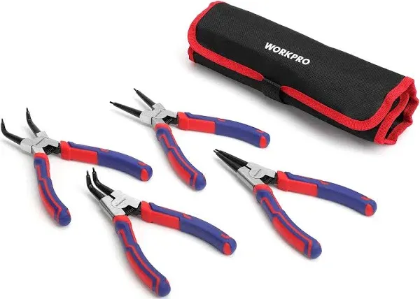 WORKPRO 4-Piece Snap Ring Pliers Set, 7-Inch Internal and External Circlip Pliers Kit with Straight and Bent Jaw, For Ring Remover Retaining, Storage Pouch Included, Father's Day Gifts