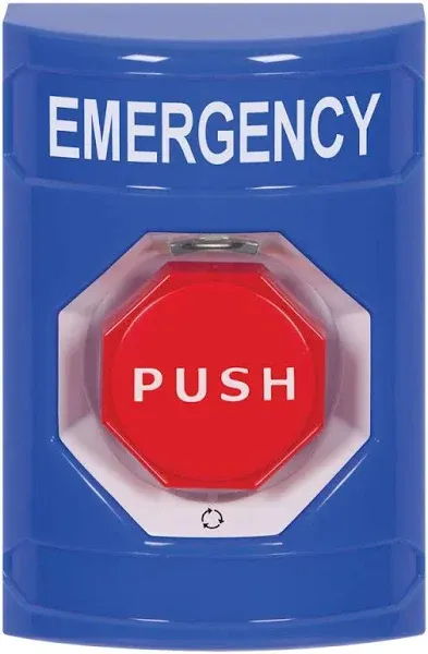 STI SS2409EM-EN Stopper Station Push Button Turn-to-Reset Blue Emergency Label