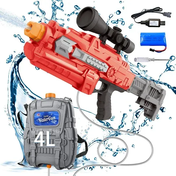 4L Backpack Electric Water Gun - Automatic Squirt Gun with Adjustable Straps ...