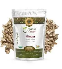 Organic Way Premium Dried Ginger Root Cut & Sifted (Zingiber Officinale) - Organic & Kosher Certified | Raw, Vegan, Non GMO & Gluten Free