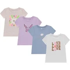 BTween Girls 4-Piece Tops | Fashionable Short Sleeve T-Shirt | Casual Daily Shirt for Kids - Assorted Colors