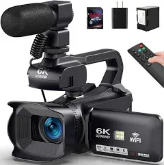 6K 64MP Video Camera Camcorder, 18X Digital Zoom IR Night Vision Vlogging Camera for YouTube, 4.0" Touch Screen Digital Camera with WiFi, Microphone, 64G SD Card, Remote Control, Charger