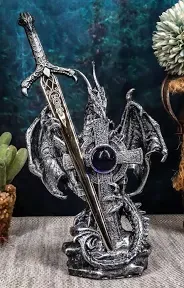 Ebros Legendary Silver Dragon Guardian of The Celtic High Cross Letter Opener Figurine Sculpture