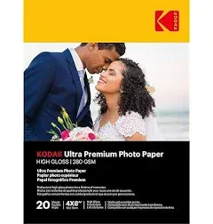 Kodak Ultra Premium photo paper 4 x 6 glossy, (NOT FOR DOCK PRINTERS) 20 count 74 lb - 280 g/m (41150-8777757) Not compatible with Kodak Dock Printers.