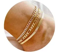 DEARMAY Gold Ankle Bracelets for Women, 14K Gold Anklets for Women Waterproof Cuban Link Anklets Set Layered Anklet Bracelets for Women Anklet for Women Gold Jewelry Gift