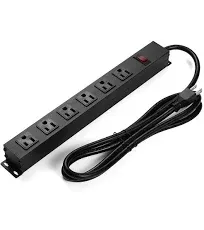 KF Matel 6 Outlet Power Strip Surge Protection 2100J,Heavy Duty Wide Space Power Strip with Flat Plug,15A/1875W Wall Mount Power Strip with Upgraded Switch,14AWG 6FT Extension Cord in Home,Garage,shop