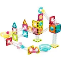 PicassoTiles 60pc Magnetic Tiles Marble Run Travel Size Construction Playset