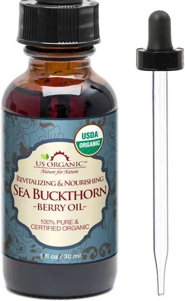 US Organic Sea Buckthorn Berry (Fruit) Oil, Supercritical CO2 extracted, USDA Certified Organic,100% Pure Virgin, Unrefined in Amber Glass Bottle, Face, Hair, spot Treatment, Anti Aging, 1 oz (30 ml)