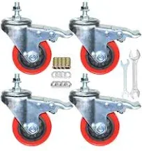 Heavy Duty Stem Caster Wheels M10-1.5X25mm Dual Locking No Noise PVC Threaded Stem Caster Wheels Pack of 4 for Workbench, Dolly, Furniture (5 Inch, Orange)