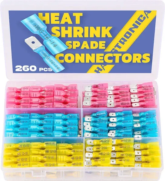 260PCS Heat Shrink Spade Male &amp; Female Electrical Wire Terminals Connectors Kit