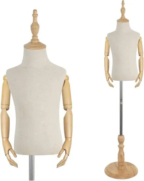 Dress Form Mannequin Torso,Height Adjustable Mannequin Stand, Realistic Model Display Body Stand Wooden Base Clothing Forms