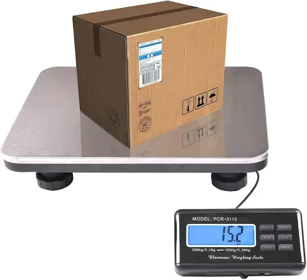 SurmountWay Shipping Scale 660lbs LCD Digital Platform Heavy Duty Portable Stainless Platform for Postal Shipping Scale Industrial Floor Scale W/ 14