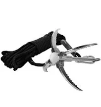 Cyfie 3-Claw 4-Claw Sawtooth Grappling Hook with 10m/33ft 8mm Auxiliary Rope Stainless Steel Claw Carabiner for Outdoor Activity Magnet Fishing Tool