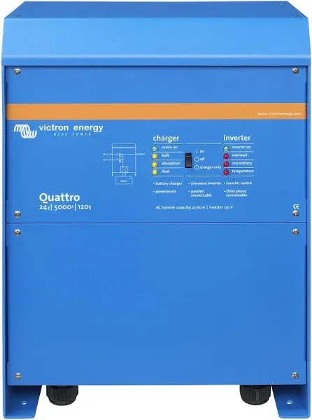 VICTRON QUATTRO INVERTER/CHARG<wbr/>ER 24V DC 5000W DUAL 100AMP 120V AC # QUA245023110