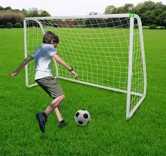 6'X4' Soccer Goal for Backyard Kids Portable Soccer Net with High-Strength Nets, Ground Stakes, Eight-Shaped Clasp, Strong PVC Frame & Weather Resistance Excellent Soccer Field Equipment