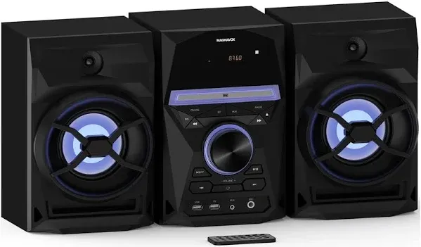 Magnavox MM441 Bluetooth CD Shelf System 3 Piece Bluetooth LED Display Aux Black