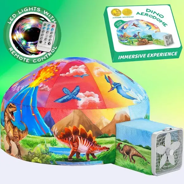 W&amp;o Dino Aerodome With Led Lights - Inflatable Jurassic Fort For Kids Aged 3-12,