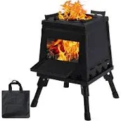 Wood Burning Camp Stove, Portable Cast Iron Camping Wood Stove, Black Woodstove