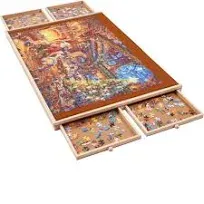 Wooden Jigsaw Puzzle Board Table for 1000 Pieces with Drawers and Cover, Adjusta