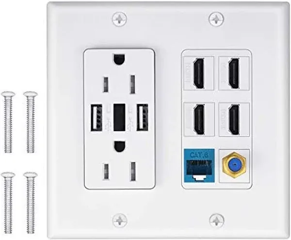 IQIAN 2 Power Outlet 15A Dual 2.4a USB Charger Port Wall Plate