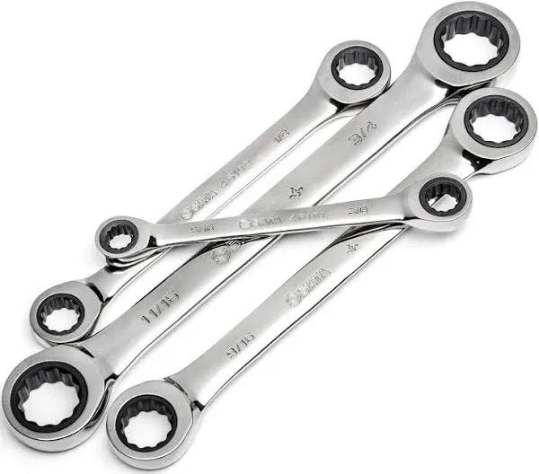 4-Piece Full-Polish SAE Ratcheting Wrench Set, Double Box Design with 72-Toot...