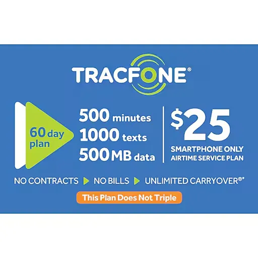 TracFone 500 Minutes Prepaid Airtime Card, $25