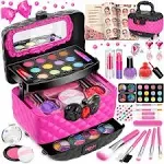 58 Pcs Makeup Kit for Girl, Princess Toys Real Washable Cosmetic Set with Mir...