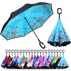 owen kyne Windproof Double Layer Folding Inverted Umbrella Self Stand Upside-down Rain Protection Car Reverse Umbrellas with C-shaped Handle