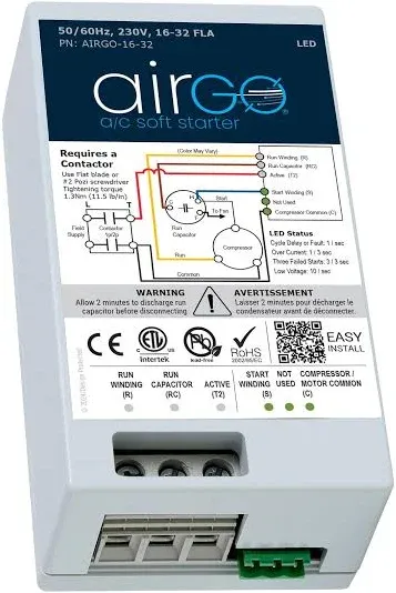 Air Conditioner Soft Start Module, Easy DIY Install, Smallest Soft Start on The Market, Reverse Motor Protection for Generator Use. Proven Reliability. (16-32A)