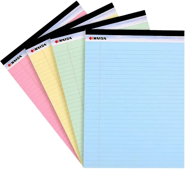 Kaisa Colored Legal Pad Writing Pads 8.5x11 inch, Wide Ruled, 40 Sheets/Pad, 20lb Colored Paper, Perforated Writing Pad with Sturdy Back (4 Pads),