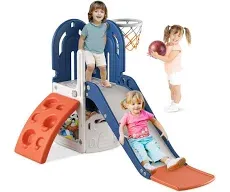 BIERUM 4 in 1 Toddler Slide, Slide for Toddlers Age 1-3 with Basketball Hoop and Ball