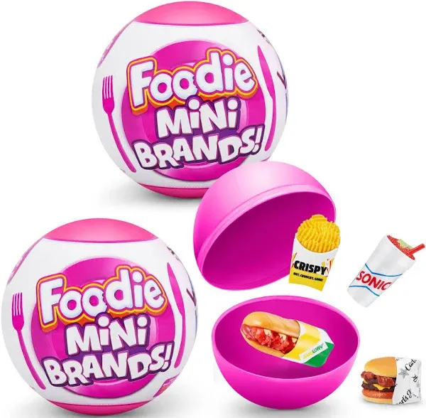 5 Surprise Foodie Mini Brands (2 Pack) by ZURU, Mystery Capsule Real Miniature Collectable Toy, Collectibles, Fast Food Toys and Shopping Accessories