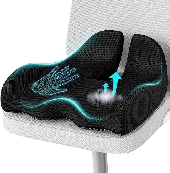 Extra Large Memory Seat Cushion for Office Chair Pressure Relief Sciatica & Tailbone Pain Relief Memory Foam Firm Coccyx Pad for Long Sitting, for Office Chair, Gaming Chair and Car Seat, Black