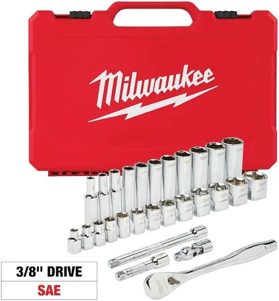 Milwaukee 48-22-9408 3/8 in Drive SAE Ratchet Socket Mechanics 28 piece Tool Set