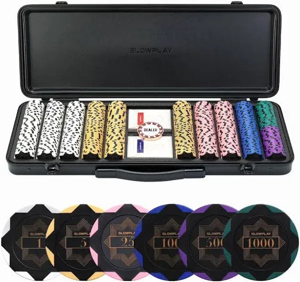 SLOWPLAY Nash 14 Gram Clay Poker Chips Set for 500 Chips With Numbered Values