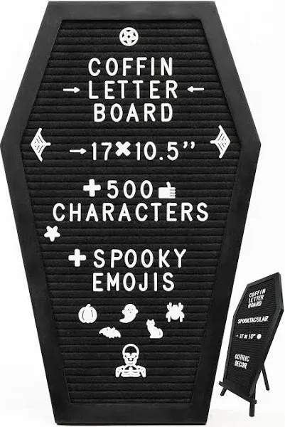 Coffin Letter Board Black with Spooky and All Seasons Emojis +500 Characters, an