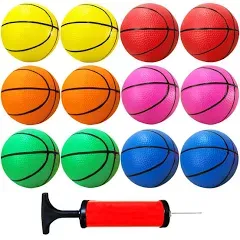 Dshengoo 12 Pcs 5 Inch Mini Basketballs,Colorful Rubber InflatableBasketball,Pool Kick Balls Toy with Inflation Pump for Indoor Mini Basketball Hoop,Beach Sports Game,Party Favor