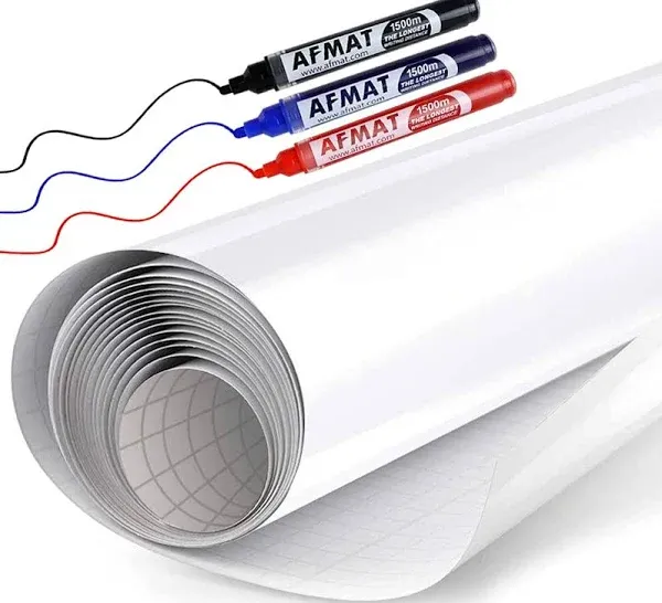 AFMAT White Board Wallpaper, White Board Roll, Stick on White Boards for Wall, 1.5x11ft Peel and Stick Dry Erase Roll