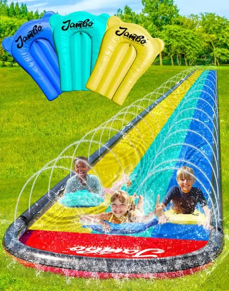 Extra Long Slip Splash and Slide with 3 Bodyboards, Backyard Waterslide Outdo...