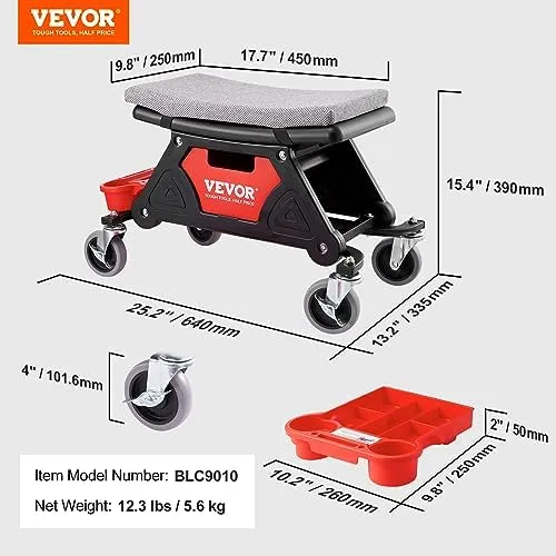 Vevor Garage Stool 300 LBS Capacity, Mechanic Stool Heavy Duty Rolling Me