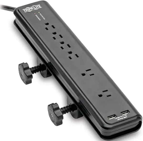 Tripp Lite Protect It! Clamp-Mount Surge Protector, 6 Outlets/2 USB, 6 ft. Cord, 2100 J (TRPTLP606DMUSB)