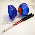 Five Bearings Chinese Yoyo 5” Diabolo Toy with Fiberglass Diablo Sticks & String with Drawstring Bag (Translucent Blue)