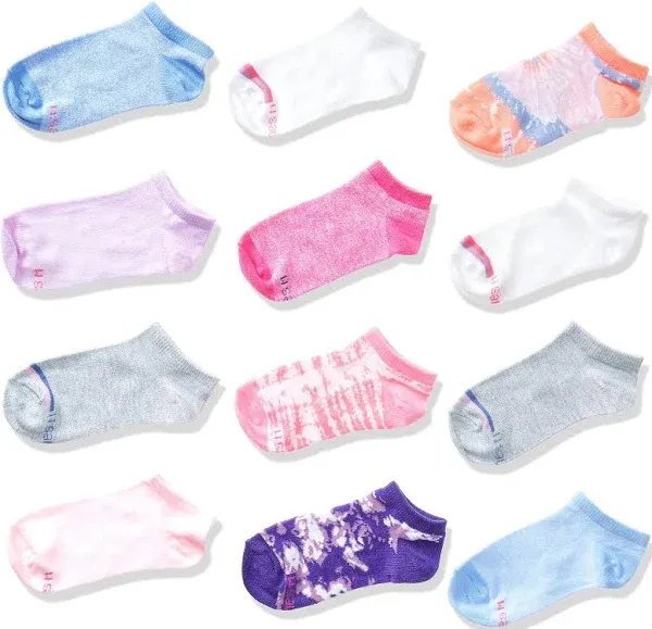 Hanes Girls' 12-Pack Patterned Ankle Socks