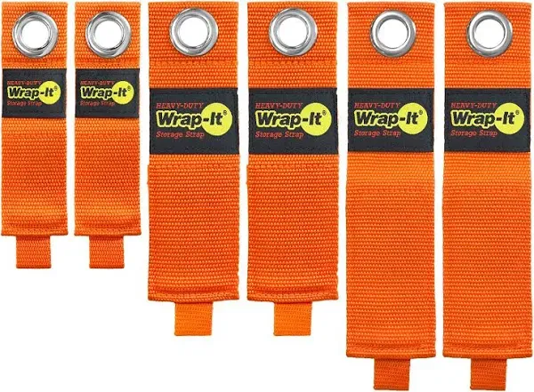 Heavy-Duty Wrap-It Storage Straps (Assorted 6-Pack), Blaze Orange - Garage Organizer and Extension Cord Hanger and Electric Cord Organizers for Garage Gadgets