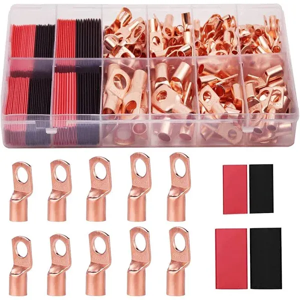 160Pcs Copper Wire Lugs AWG2 4 6 8 10 12 with Heat Shrink Set, 80Pcs Battery ...